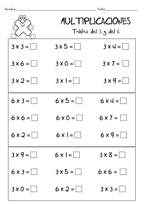 Fichas Para Repasar Las Tablas De Multiplicar Y Hacer Ejercicios De Multiplicación Para Segundo