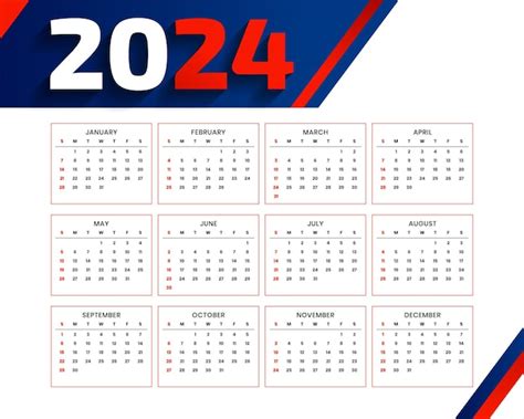 Glückliches neues jahr 2024 englisch kalender vorlage ein büro