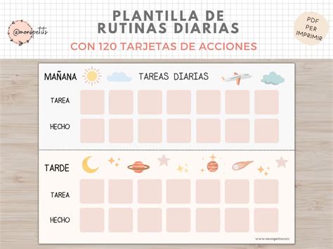 Plantilla Tareas Diarias Rutinas Niños Organización Planificador Español Català Imprimible