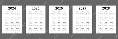 Premium Vector A Set Of Calendars 2024 2025 2026 2027 2028 Vector