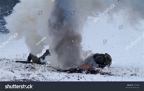 Wwii Soldier In A Winter Setting. (A Mortar Explosion Kills Two Men And ...