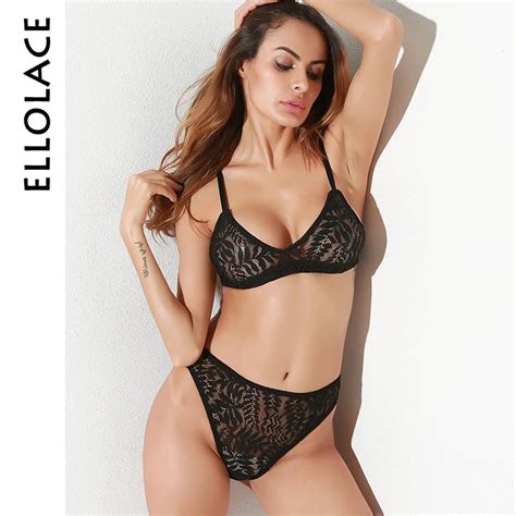 Ellolace Sexy Lingerie Set Women Lace Bras Set Transparent Hollow Out