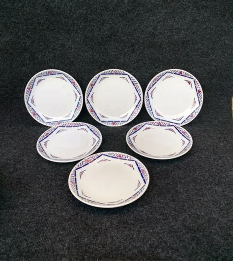 LOT DE 6 ASSIETTES DESSERT ART DÉCO PORCELAINE OPAQUE DE GIEN modèle