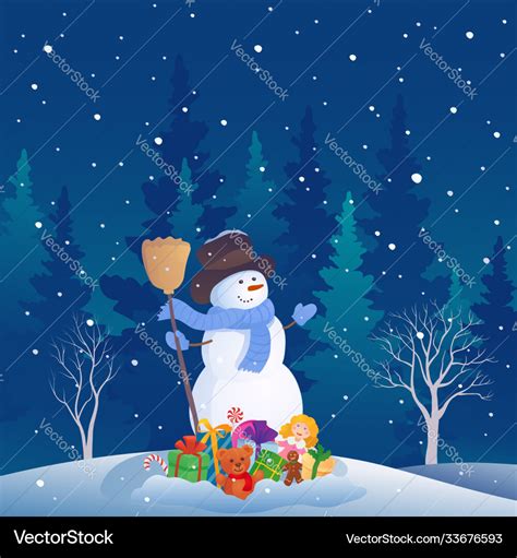 Snowman christmas scene Royalty Free Vector Image