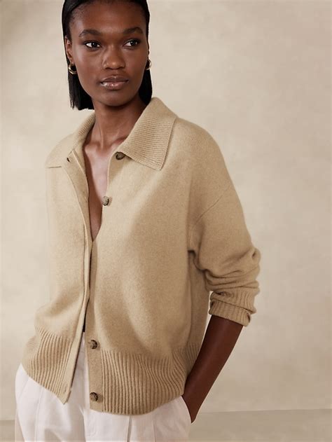 Astrid Boiled Cashmere Polo Cardigan Banana Republic