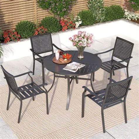 Phi Villa Black Piece Metal Patio Outdoor Dining Sets With Round