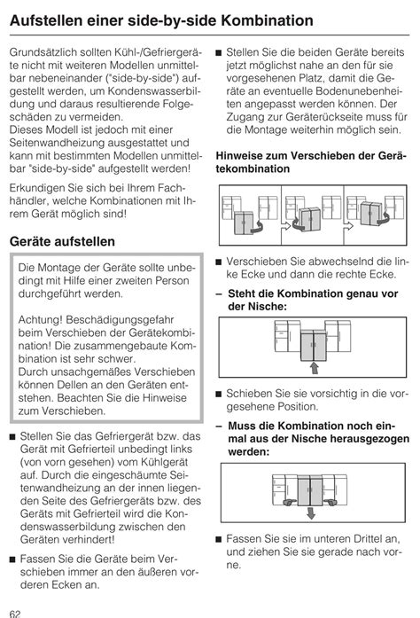 Aufstellen Einer Side By Side Kombination Geräte Aufstellen Miele