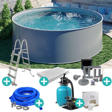 Design Stahlwand Pool SET KOMPLETT rund Ø 3 50 x 1 20 m GRAU Pool