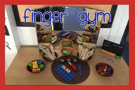 There Is A Table With Toys On It And The Words Finger Gym In Front Of It