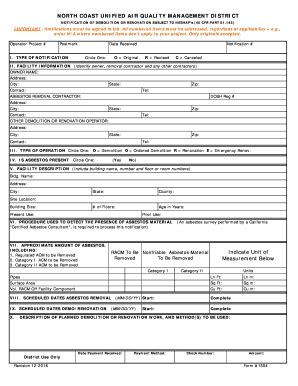 Fillable Online Ncuaqmd ASBESTOS NOTIFICATION FORM 12 16 Xlsx Fax Email