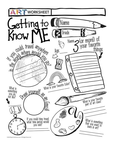 Art Drawing Getting To Know Me Introduction Worksheet — First Day