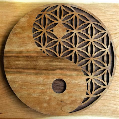 Yin Yang Fleur De Vie 10 Wood Wall Art Laser Cut Wooden Etsy