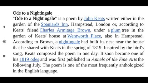 Ode To A Nightingale Poem By John Keats Romantic Period YouTube