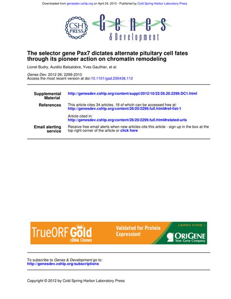 (PDF) The selector gene Pax7 dictates alternate pituitary cell fates ... 