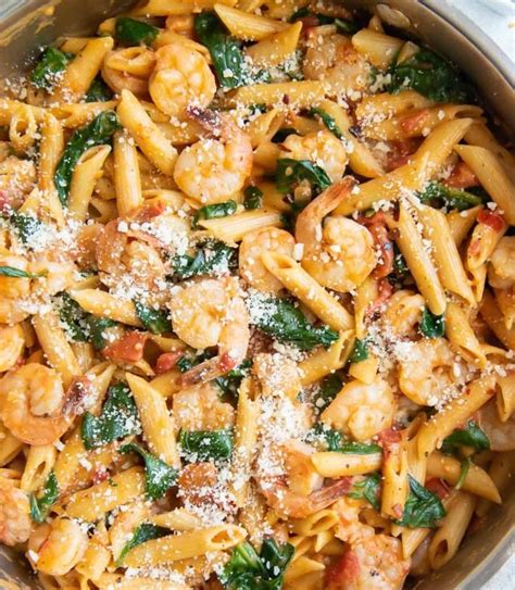 Cheese Shrimp Penne Pasta And Spinach Easy Grilled Shrimp Recipes