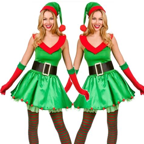 Deluxe Sexy Green Elf Cosplay Santa Claus Costumes Adult Women Christmas Fancy Dress Costumes