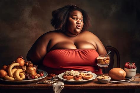 Premium Photo Dark Skinned Plus Size Girl And A Lot Of Food Neural