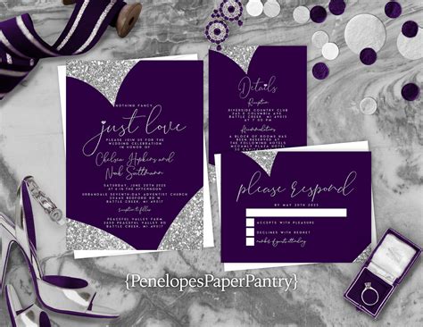 Purple And Silver Wedding Invitations