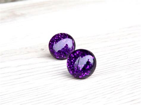 Purple glitter stud earrings Glitter earrings Glitter | Etsy