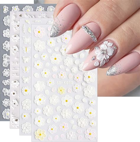 Jmeowio D Nagelsticker Fr Hling Wei E Blume Nail Art Sticker