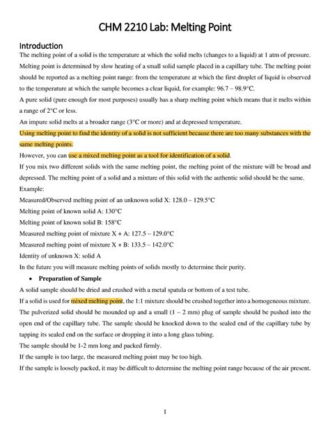 Melting Point Lab Instructions Chm Lab Melting Point