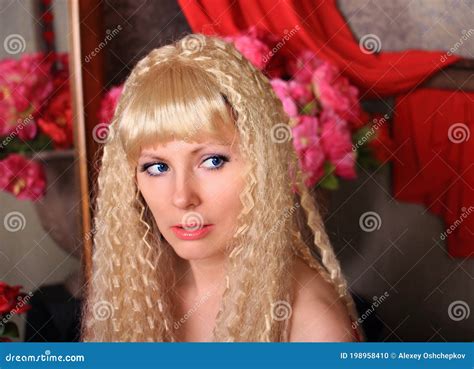 Legged Blonde Model In Red Minidress Posing In Studio Stock Photo Image Of Miniskirt High