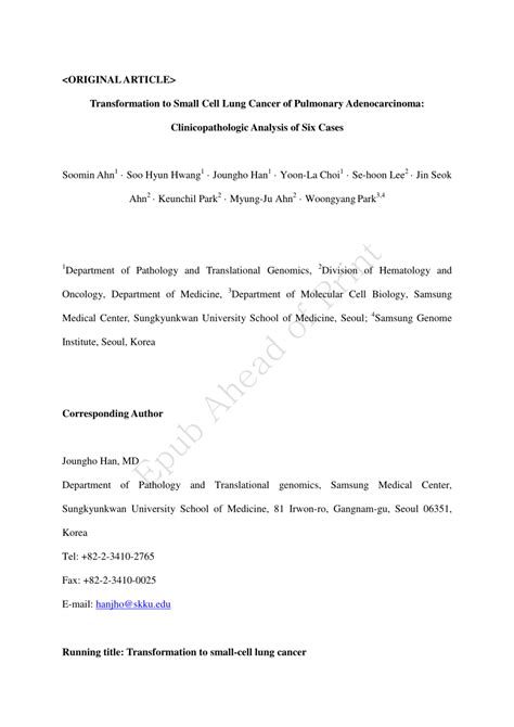 Pdf Transformation To Small Cell Lung Cancer Of Pulmonary