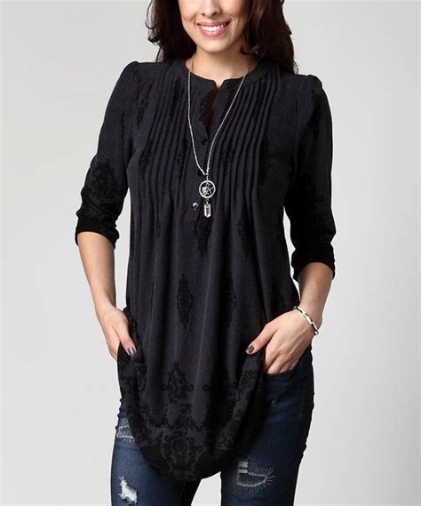 Look At This Charcoal Damask Notch Neck Pin Tuck Tunic Plus On