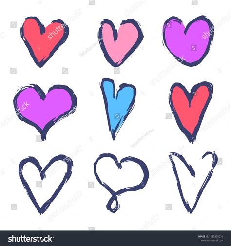 Set Nine Hand Drawn Heart Handdrawn Stock Vector Royalty Free