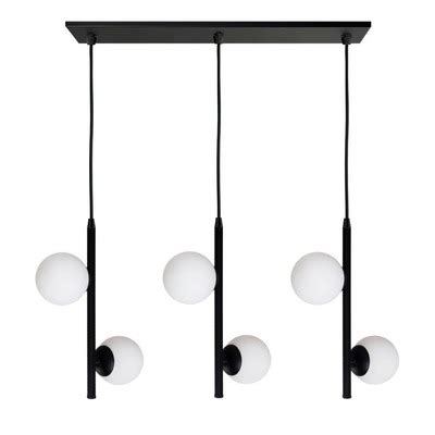 LUZ DESING Colgante 6 Luces Elyn Diseño Negro Globo Opal Apto Led Deco