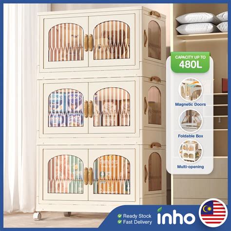 INHO 1 2 3 4 5 Layers Semi Transparent 2Doors Foldable Storage Cabinet