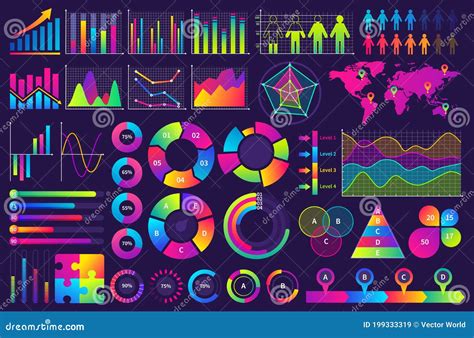 Graph Charts Business Collection Of Glowing Colorful Diagrams Vector Illustrations Set For