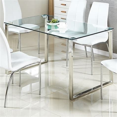 Megan Clear Glass Dining Table With Chrome Legs Sale