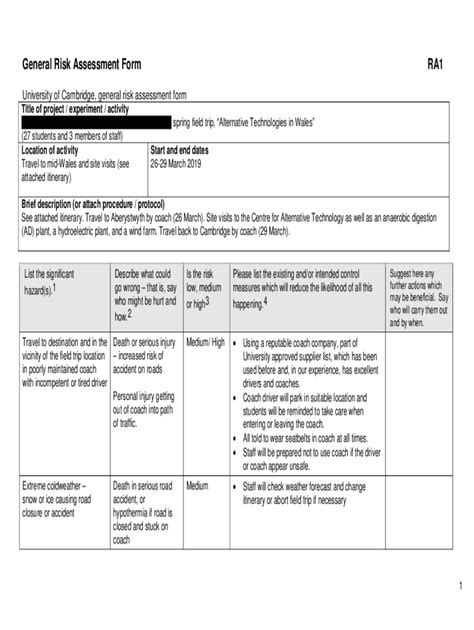 Fillable Online Examples Of Completed Risk Assessments Using Form