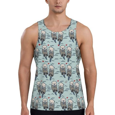 Goofa Sea Otter Pattern Mens Workout Tank Top Slim Fit Tank Quick Dry