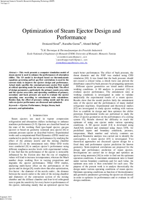 (PDF) Optimization of Steam Ejector Design and Performance