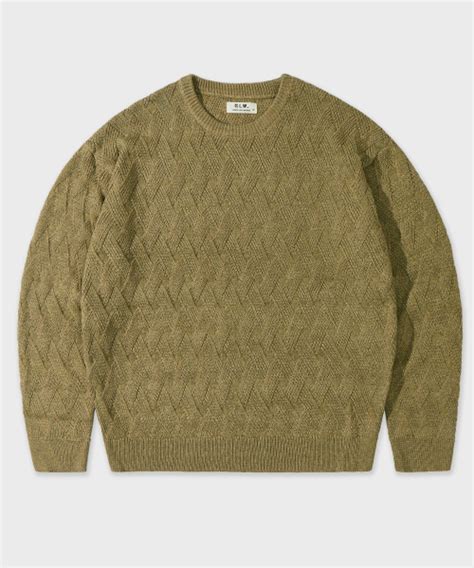 Musinsa Glw Overfit Herringbone Tissue Round Neck Knit Khaki