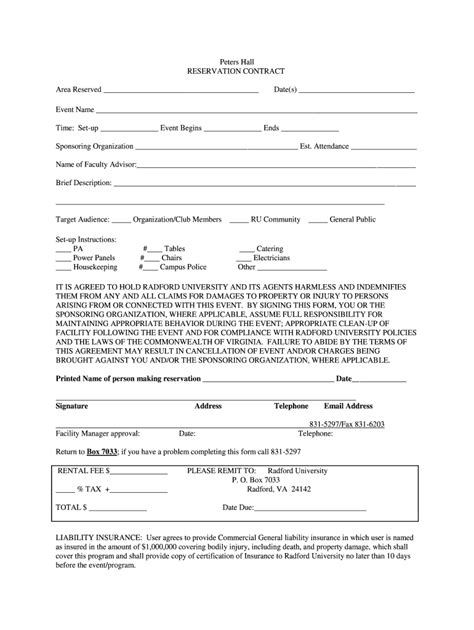 Fillable Online Radford Printable Reservation Form Pdf Fax Email