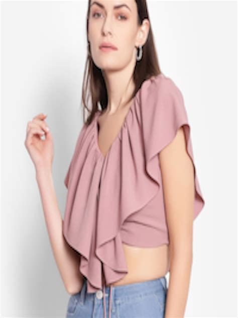 Buy Shaberry V Neck Ruffles Crop Top Tops For Women 22135470 Myntra