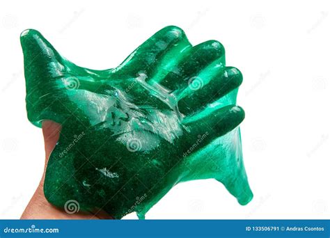 Hand Holding Green Slime Isolated On White Stock Image Image Of