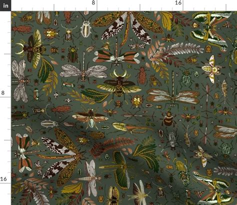 Insects Fabric Insect Miscellany By Wondroustrange Dark Green Nature