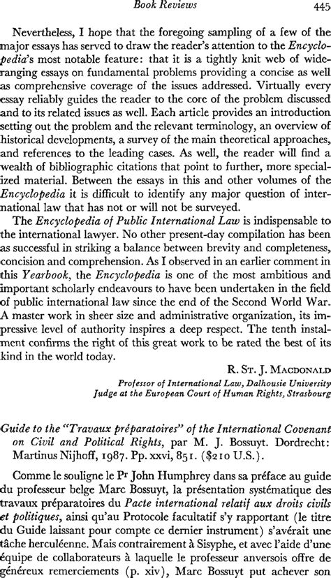 Guide To The Travaux Pr Paratoires Of The International Covenant On