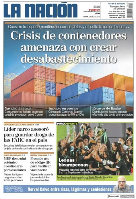 Periódico La Nación Costa Rica Costa Rica Periódicos De Costa Rica Edición De Lunes 15 De