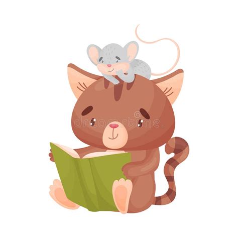 Cat And Mouse Playing Together Clipart