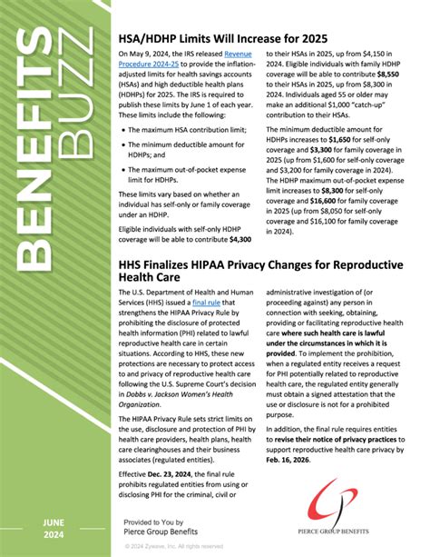 Benefit Newsletter HSA HDHP Limits Will Increase For 2025 Pierce