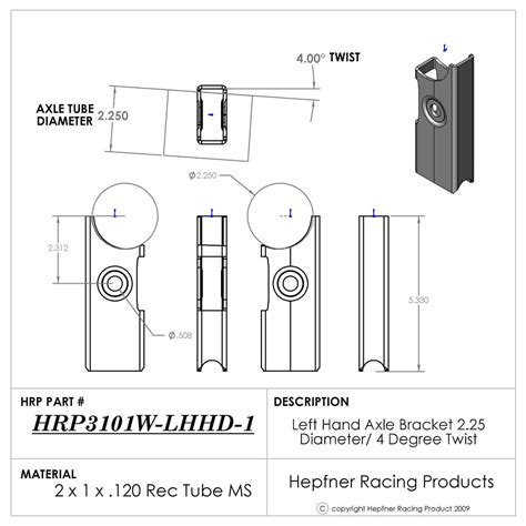 2 25 Axle LH Bracket Heavy Duty Tall Hepfner Racing Products