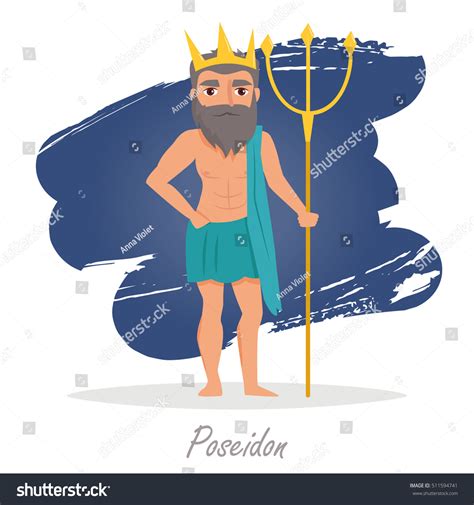 Poseidon Greek Gods Vector Illustration Cartoon เวกเตอรสตอก ปลอดคา