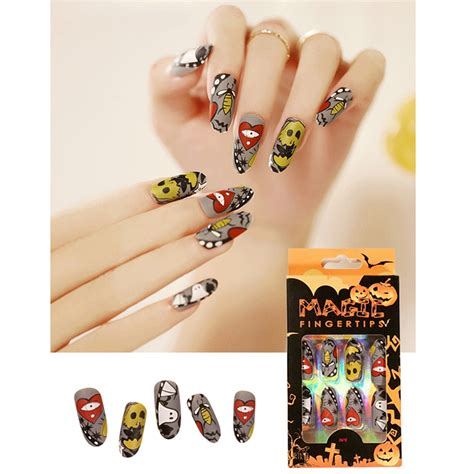 Sujito Clearance Fake Nails Halloween Extra Long Press On Nails Coffin