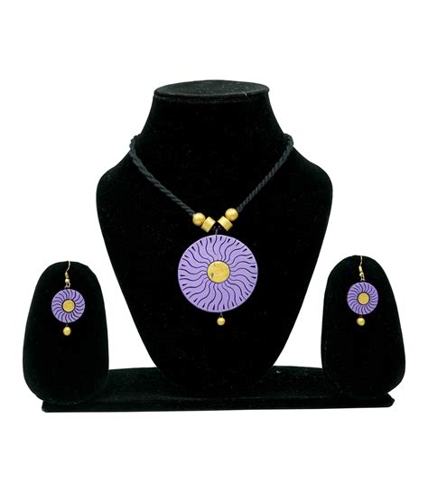 Terracotta Necklace Set Made By Tribes Of Jharkhand Purple Colour