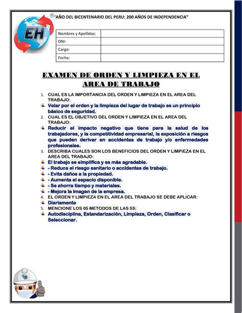 Examen Desarrollado De Orden Y Limpieza En El Area De Trabajo Ppt